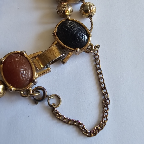 Vintage Scarab Bracelet Egyptian Revival Slide Charms gold tone Victorian - Picture 9 of 13